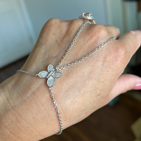 Sterling Silver Rhodium Plated Chain Bracelet Ring - Picture 5 of 10